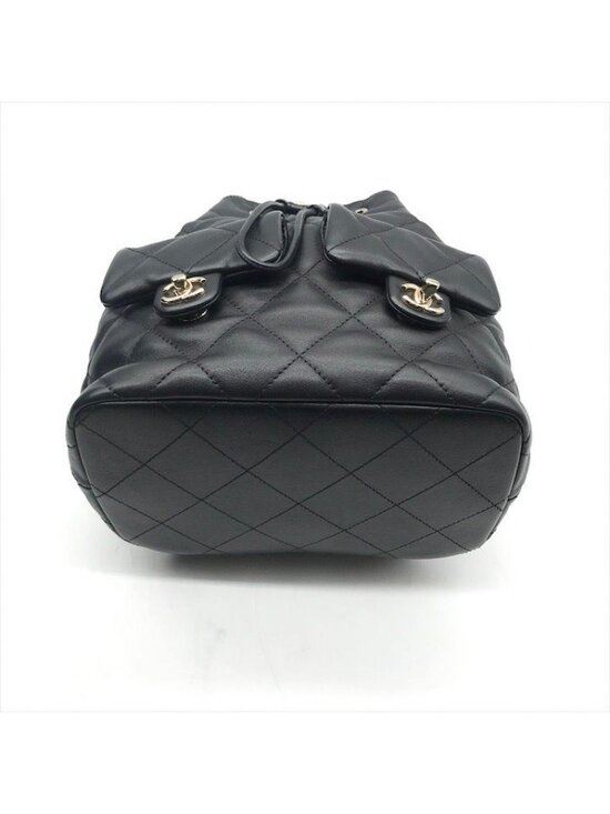 Chanel Quilted Lambskin CC Logo Drawstring Chain Backpack Pack Black main image 7